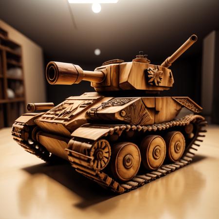 00690-582358587-a (woodcarvingcd, shiny_1.2) tank, military vehicle, simple toy, toy model, (solo_1.2), , no humans, high quality, masterpiece,.png